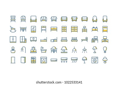 Furniture icon set vector isolated collection