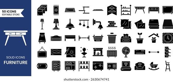 Furniture icon set. Vector solid icons collection. Vector illustration