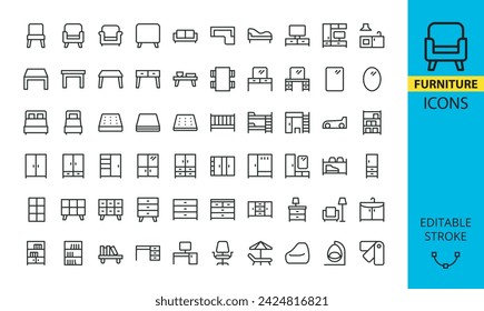 Furniture icon set. Vector symbols with editable stroke