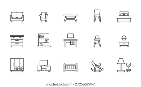 Conjunto de iconos de muebles Vector Esquema grueso