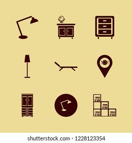 furniture icon. furniture vector icons set chaise lounge, bookcase, desk table lamp and cupboard