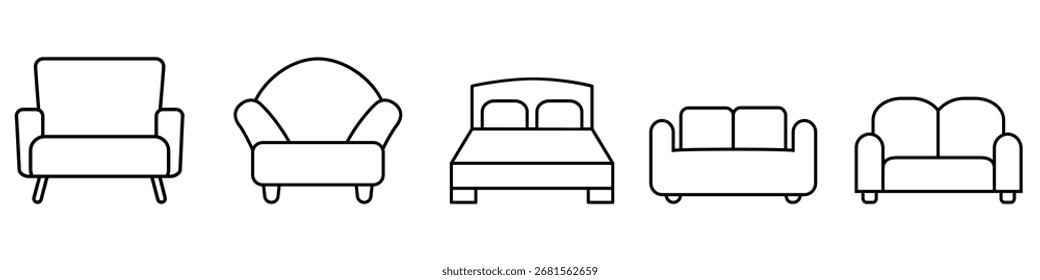 Conjunto de vetor de ícone de móveis. coleção de símbolos de ilustração do sofá. símbolo ou logotipo da poltrona.