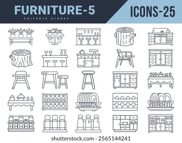 Furniture Icons big set. Vector illustration in modern thin line style of Furniture icons.