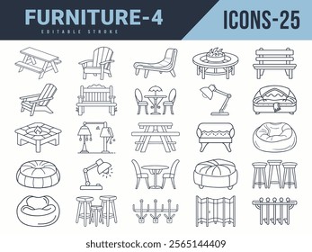Furniture Icons big set. Vector illustration in modern thin line style of Furniture icons.