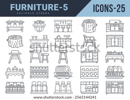 Furniture Icons big set. Vector illustration in modern thin line style of Furniture icons.