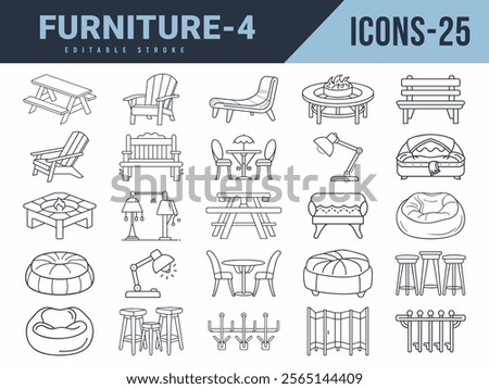 Furniture Icons big set. Vector illustration in modern thin line style of Furniture icons.