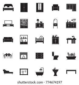 Furniture Icons. Black Flat Design. Vector Illustration. 