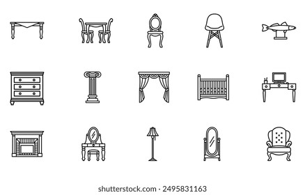 furniture icons ,black line vector icons collection