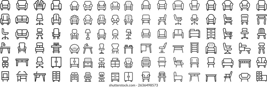 Furniture Icons A Comprehensive Collection of Chairs, Sofas, and Tables Icon Vector Illustration
