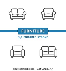 Furniture Icons. Couch, Sofa, Armchair Icon. Professional, 32x32 pixel perfect vector icon. Editable Stroke