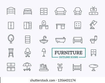 Furniture Icons Design for Store. Vector Thin Line Modern Symbols for Website.