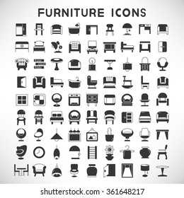 iconos del mobiliario, diseño del mobiliario, conjunto vectorial de decoración doméstica