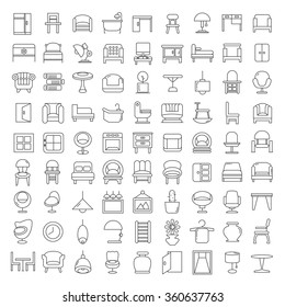 furniture icons, furniture design, vector furniture symbol, home decor icons, thin line theme