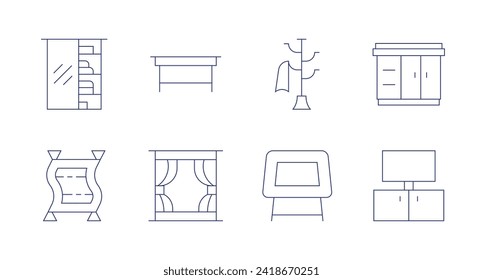 Furniture icons. Editable stroke. Containing wardrobe, magiccarpet, table, window, hatrack, cabinet, tvfurniture.