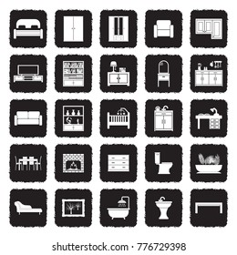 Furniture Icons. Grunge Black Flat Design. Vector Illustration. 