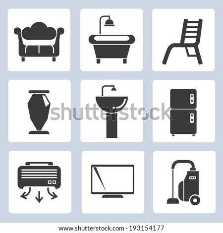 furniture icons, interior design icons set