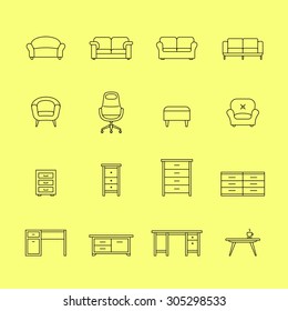 Furniture icons. Icons for furniture market. Linear style