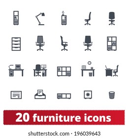 Furniture Icons: Office, Private Workplace And Workspace Vector Set.