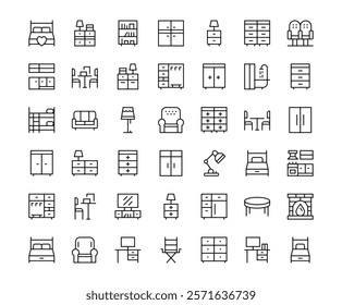 Furniture icons. Outline symbols collection. Premium vector line icons set