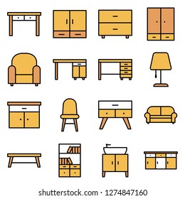Furniture icons pack. Isolated furniture symbols collection. Graphic icons element