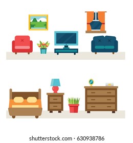 furniture icons and scene, eps 8, no transparencies