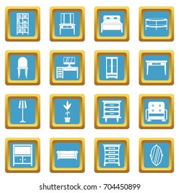 Furniture icons set in azur color isolated vector illustration for web and any design