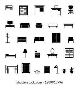 furniture icons set. black and white vector illustration