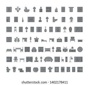 furniture icons set. black and white vector illustration