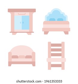 Furniture icons set = cabinet, bedroom, sofa, chair. Perfect for website mobile app, app icons, presentation, illustration and any other projects.