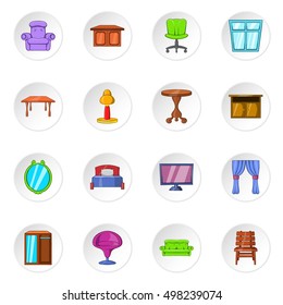 Furniture icons set. Cartoon illustration of 16 furniture vector icons for web