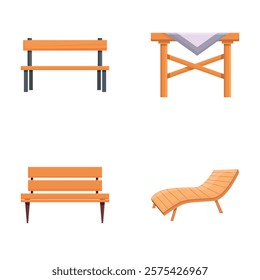 Furniture icons set cartoon vector. Various kind of modern outdoor furniture. Garden patio