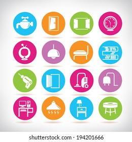 furniture icons set, circle buttons set