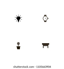 Furniture icons set. clock, bedside table, bulb and nightstand