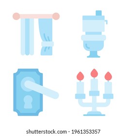 Furniture icons set = curtains, toilet, door handle, candle . Perfect for website mobile app, app icons, presentation, illustration and any other projects.