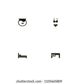 Furniture icons set. fish, woman, underwear and sleep