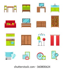 Furniture icons set. Flat style vector illustration. 