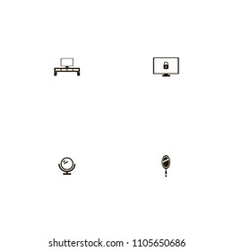 Furniture icons set. hand mirror, mirror, monitor and tv
