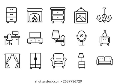 furniture icons set line art 