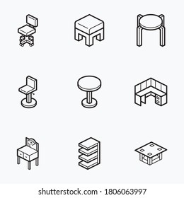 Furniture icons set line with white background - vector