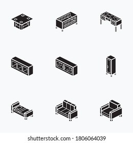 Furniture icons set line with white background - vector