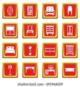 Furniture icons set in red color isolated vector illustration for web and any design