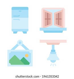 Furniture icons set = refrigerator, galleru, lamp. Perfect for website mobile app, app icons, presentation, illustration and any other projects.
