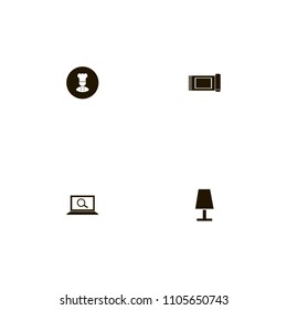 Furniture icons set. search, table lamp, lamp and chef on black