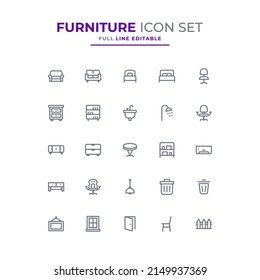 Furniture icons set simple illustration. contains a variety of furniture editable outline.