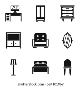 Furniture icons set. Simple illustration of 9 furniture vector icons for web