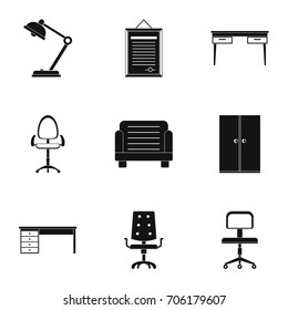 Furniture icons set. Simple style set of 9 furniture vector icons for web design