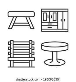 Furniture icons set = stool, wardrobe, bench chair, circle table. Perfect for website mobile app, app icons, presentation, illustration and any other projects.