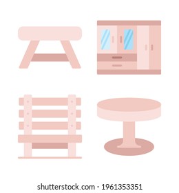 Furniture icons set = stool, wardrobe, bench chair, circle table. Perfect for website mobile app, app icons, presentation, illustration and any other projects.