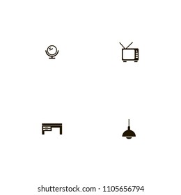 Furniture icons set. tv set, table, desk and chandelier