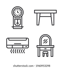 Furniture icons set = vintage clock, side table, ac, dressing table . Perfect for website mobile app, app icons, presentation, illustration and any other projects.